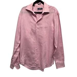 Steven Azzolina Studio Collection 100% Linen Pink Men LS Button Up‎ Medium EUC